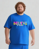 Believe In Yourself Not Their Noise Men's Big and Tall Simple Lettering Short Sleeve T-shirt Shorts Set